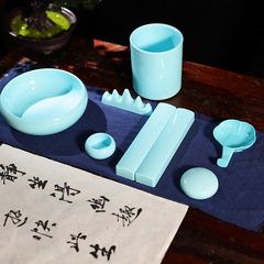 文房四寶配件仿玉筆洗筆筒鎮尺筆架仿陶瓷塑料水洗鎮紙筆擱筆