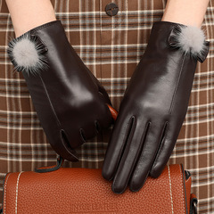 Leather gloves for women, autumn and winter, lined, thick, warm, for driving, riding electric bikes, outdoor, top layer sheepskin, touch screen gloves