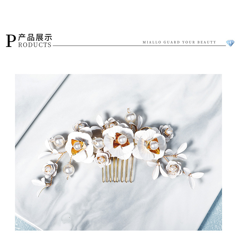 fashion new simple  layered flower floral comb pearl handmade rhinestone hair comb ancient style Hanfu accessories bridal jewelrypicture3