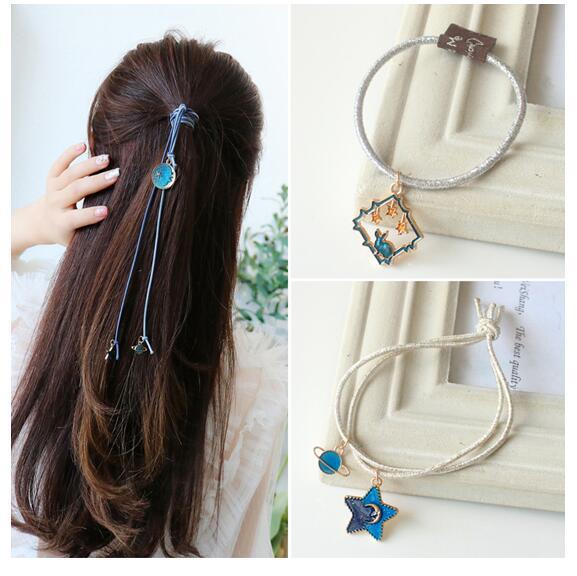 starry sky Tousheng fresh Mori girl Simplicity personality girl Leather sheath Hairpin lovely rubber string Hair rope Headdress