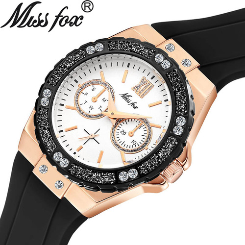 MISSFOX Watches Cross-Border Silicone Korean Version Versatile Diamond-Studded Fashion Three-Hand Quartz Women's Watches