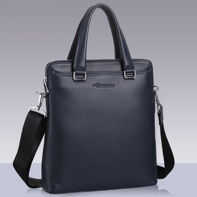 袋鼠新款商档商务男士手提包 真皮竖款软把头层牛皮单肩手提包男|ru