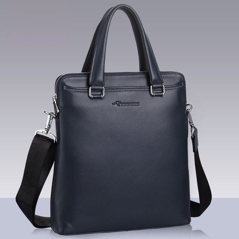 袋鼠新款商档商务男士手提包 真皮竖款软把头层牛皮单肩手提包男|ru