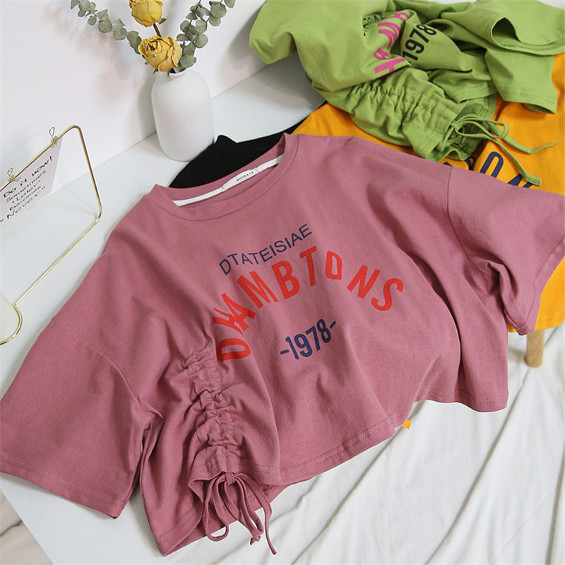 Fashionable printing, unique drawstring top, bottom layer design and temperament women, short sleeved T-shirt for women_voghion.com