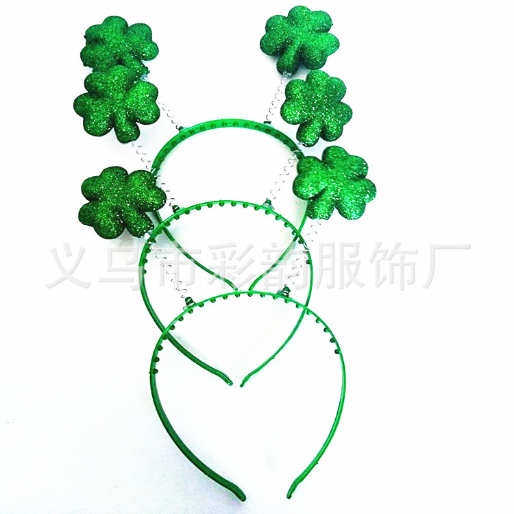 Fabricante directo para el día de San Patricio de trébol irlandés de cebolla polvo de cabeza banda de pelo de película de trébol verde