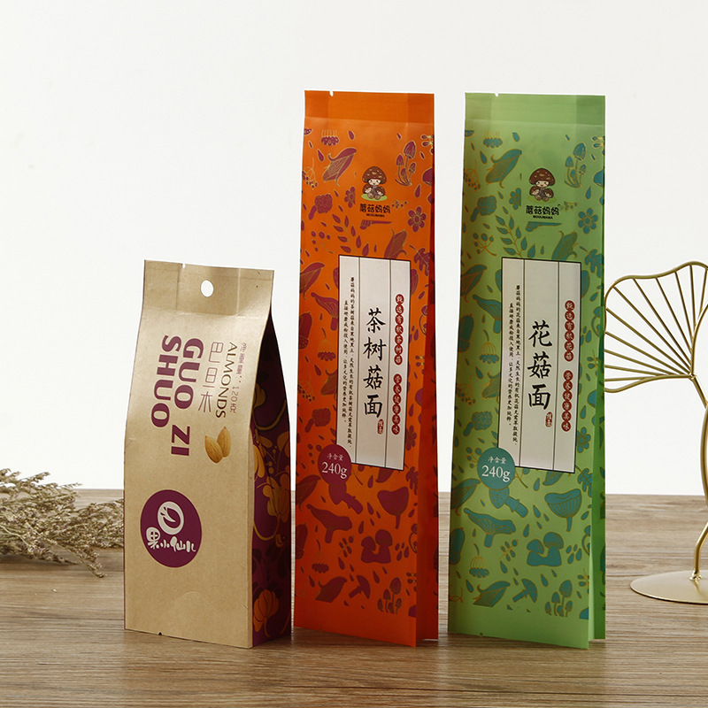 厂家直供风琴干果食品袋中封包装袋铝箔花菇面自立自封袋可logo