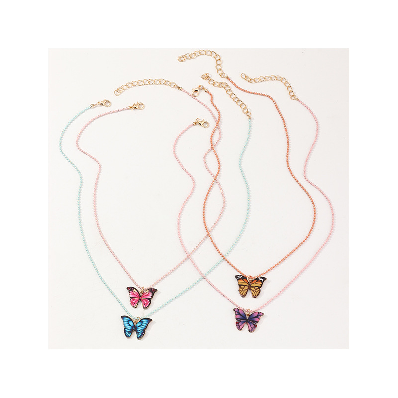 nouveaux enfants alliage goutte d39huile mode papillon argent pendentif accessoire collier en gros collier ensemblepicture2