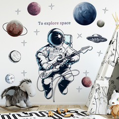 Wall Sticker Cartoon Children's Room Kindergarten Preschool Space Starry Sky Pilot Astronaut Boy Decal Self Adhesive Drawing