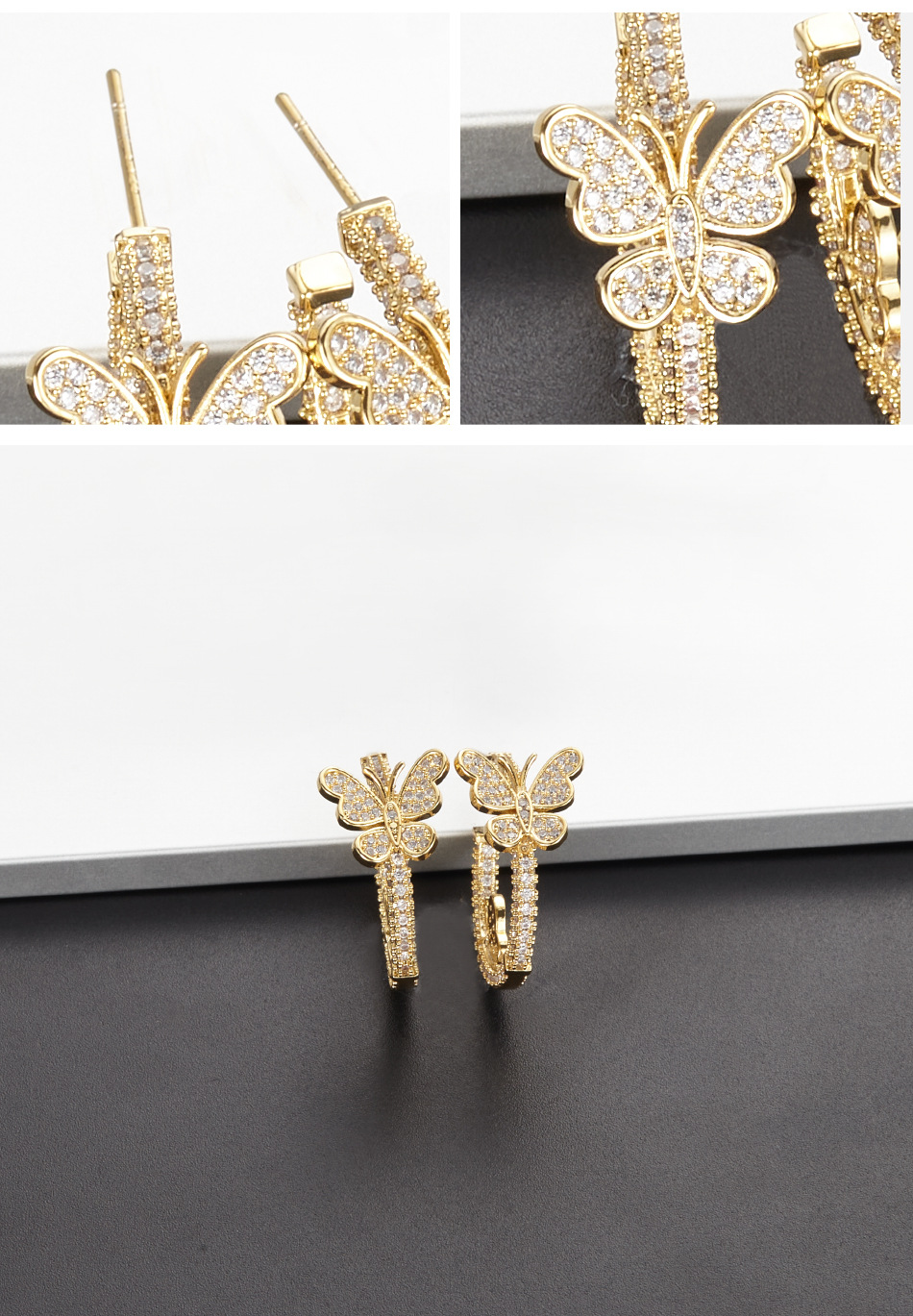 Wholesale Jewelry Butterfly C-shaped Micro-inlaid Zircon Earrings Nihaojewelry display picture 1