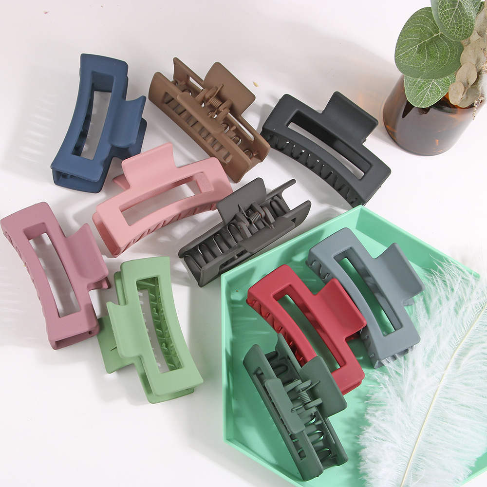Fashion Style Khaki, Light Grey, Light Green, Navy Blue, Dark Grey, Dark Green, Pink, Wine Red, Black Color Solid Color Frosted Acrylic Rectangular Large Hair Clip