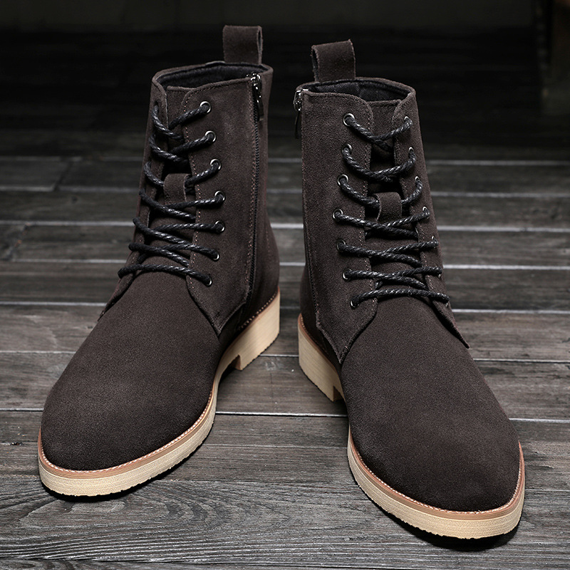 Men's ankle boots and fleece warm lace-up boots_voghion.com