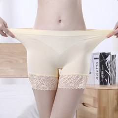 Japanese-style new braided safety pants underwear with anti-transparent, high elasticity seamless women's mid-rise lace edge straight-leg pants
