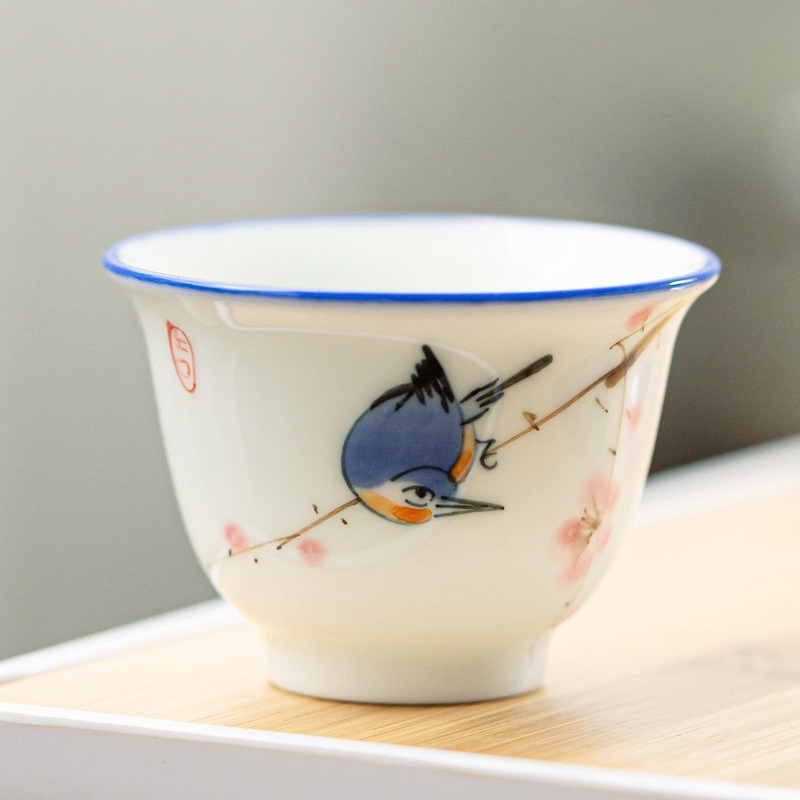 Taza de té pintada a mano cerámica hogar Kung Fu juego de té taza de té porcelana blanca hecha a mano taza de té japonesa taza pequeña taza de té Dehua