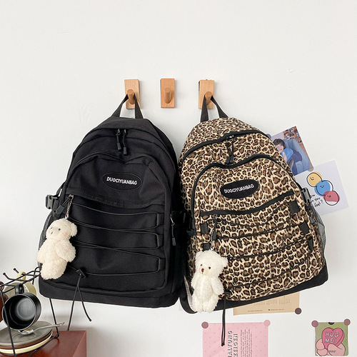 Japanese Harajuku ins Hong Kong style retro leopard print student school bag Korean version ulzzang versatile large capacity backpack for women