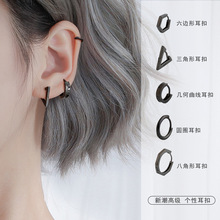黑色耳釘2022年新款潮耳扣女銀耳扣式耳環圓圈款耳圈女氣質韓國