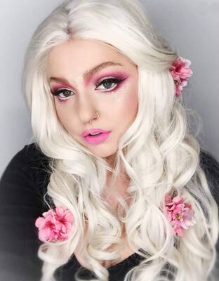 Front lace wig women's long curly blond hair中分長卷發全頭套