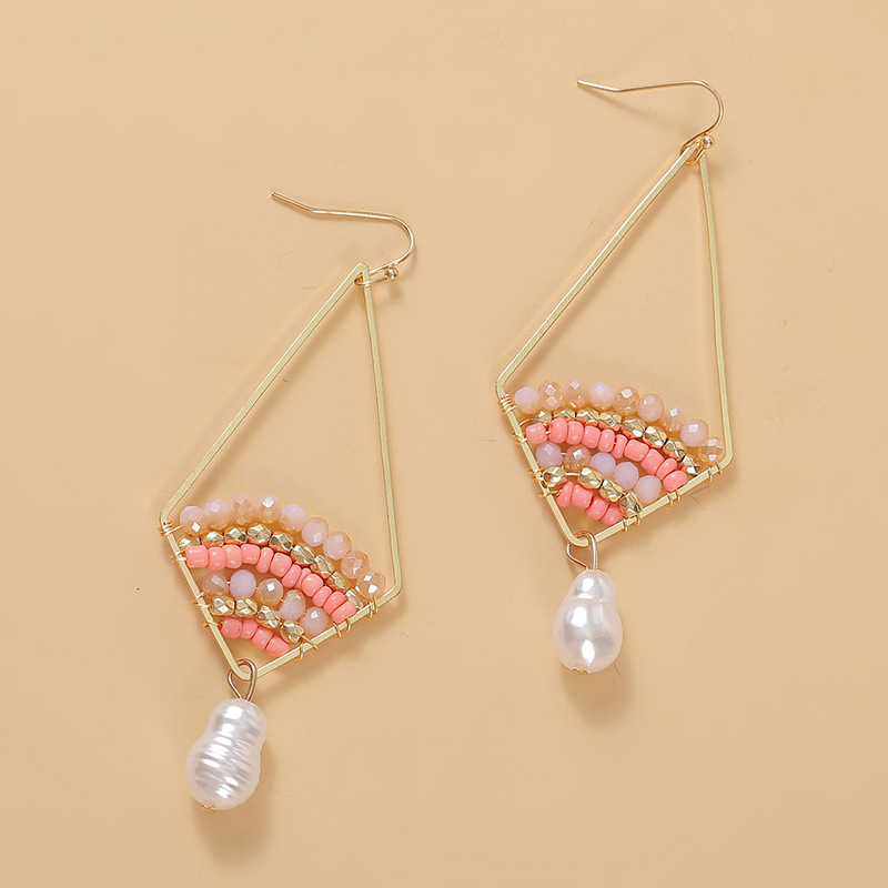 Böhmische Rautenförmige Perlen Reis Perlen Ohrringe Europäische Und Amerikanische Kreative Hand Gewebte Geometrische Ohrringe Schmuck display picture 4