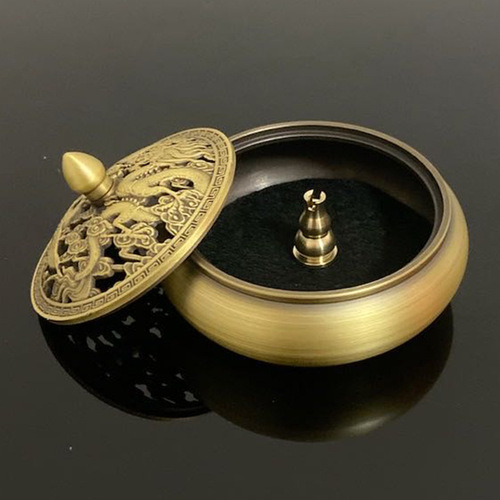 Pure brass dragon and phoenix sandalwood stove household incense pure copper plate incense stove fireproof cotton gourd thread incense insert creative Xuande stove