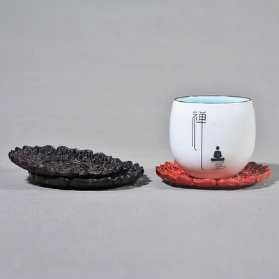 Rosewood teacup Stow Kungfu Online Tea ceremony Africa Lobular red sandalwood Insulation pad Buddhist mood tea set parts Purple Tan Saucer