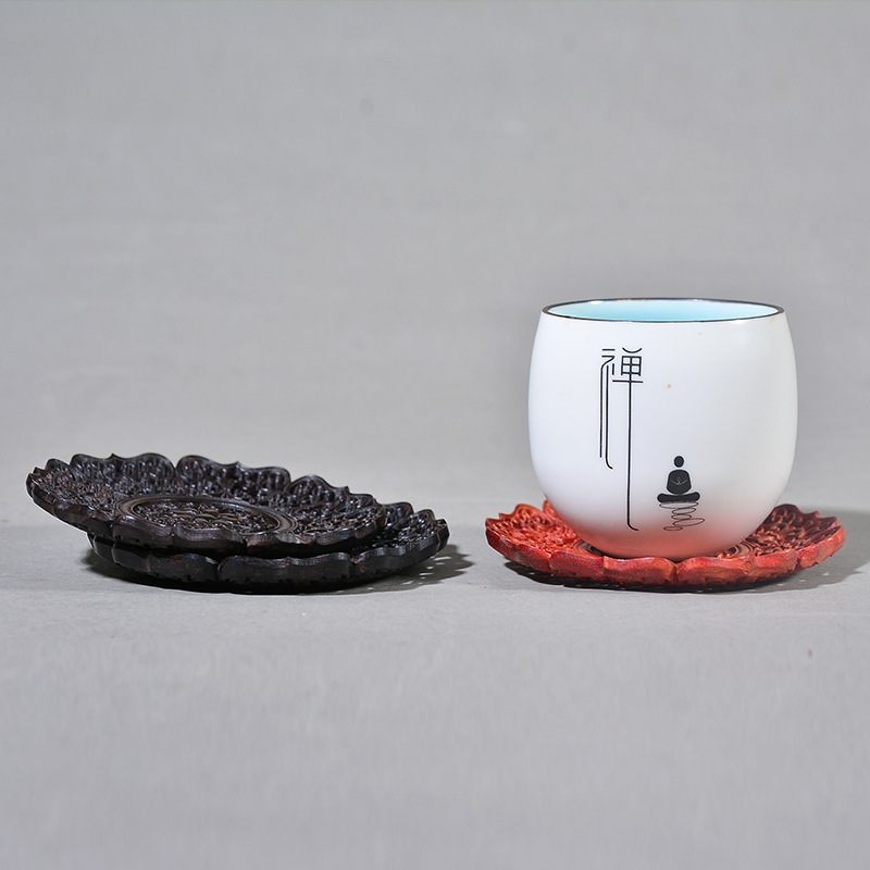 Rosewood teacup Stow Kungfu Online Tea ceremony Africa Lobular red sandalwood Insulation pad Buddhist mood tea set parts Purple Tan Saucer