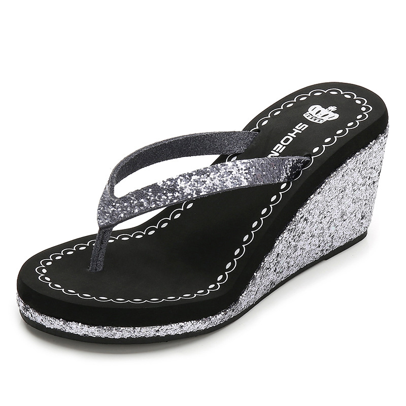 Women's Casual Solid Color Sequins Rhinestone T-Strap Flip Flops display picture 25