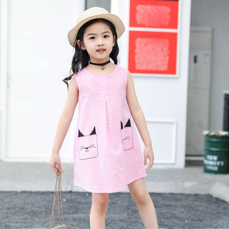 女童连衣裙夏季麻棉洋气中大童儿童海边度假沙滩裙公主裙厂家批发|ms