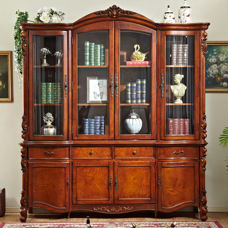 Solid wood furniture factory American style Solid wood bookcase European style solid wood carving Bookcase Bookcase villa Study Furniture