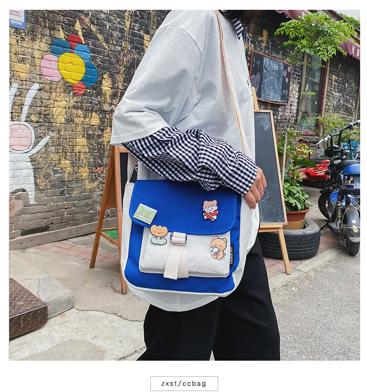 Korean Fashion College Style Girl Hit The Color Canvas Bag Class Bag Cute Student Wild Casual Shoulder Bag  Wholesale Nihaojewelry display picture 68