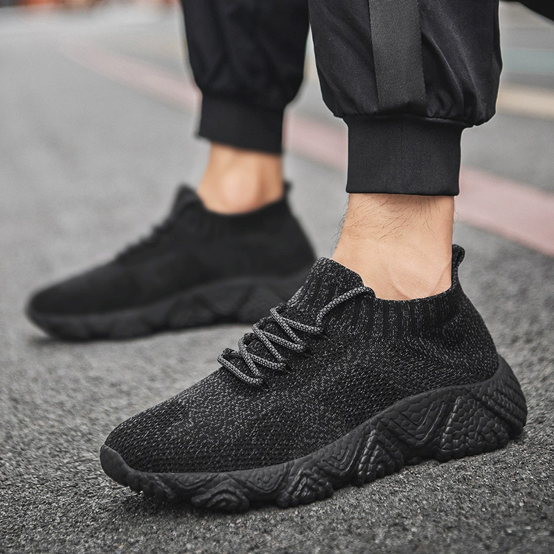 2022 весна-лето, Новые легкие летающие тканые мужские туфли, дышащие повседневные завышенные носки, обувь для бега со средним верхом