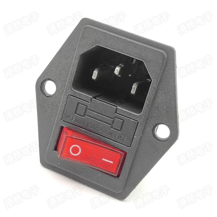 AC电源插座 AC-14-F18 螺丝固定带保险丝AC-302 AC三合一连体插座