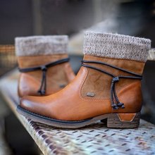 秋冬2020外貿大碼新款毛線靴女亞馬遜馬丁靴圓頭簡約保暖短靴女靴