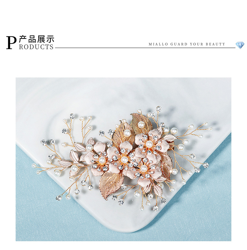 Korean Golden Silk Flower Pearl Hair Clip