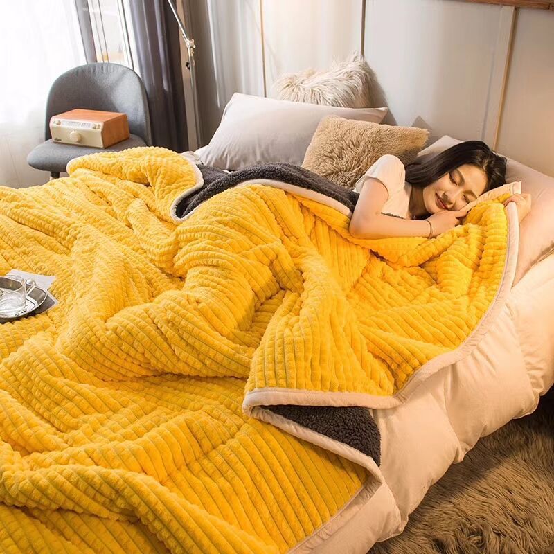 three layers Coral carpet winter Sherpa Blanket quilt thickening keep warm Single student dormitory Nap blanket