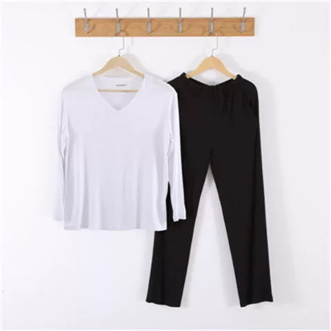 Men’s long‑sleeve pajama set, long trousers and top, plus sizes L–8XL, modal blend