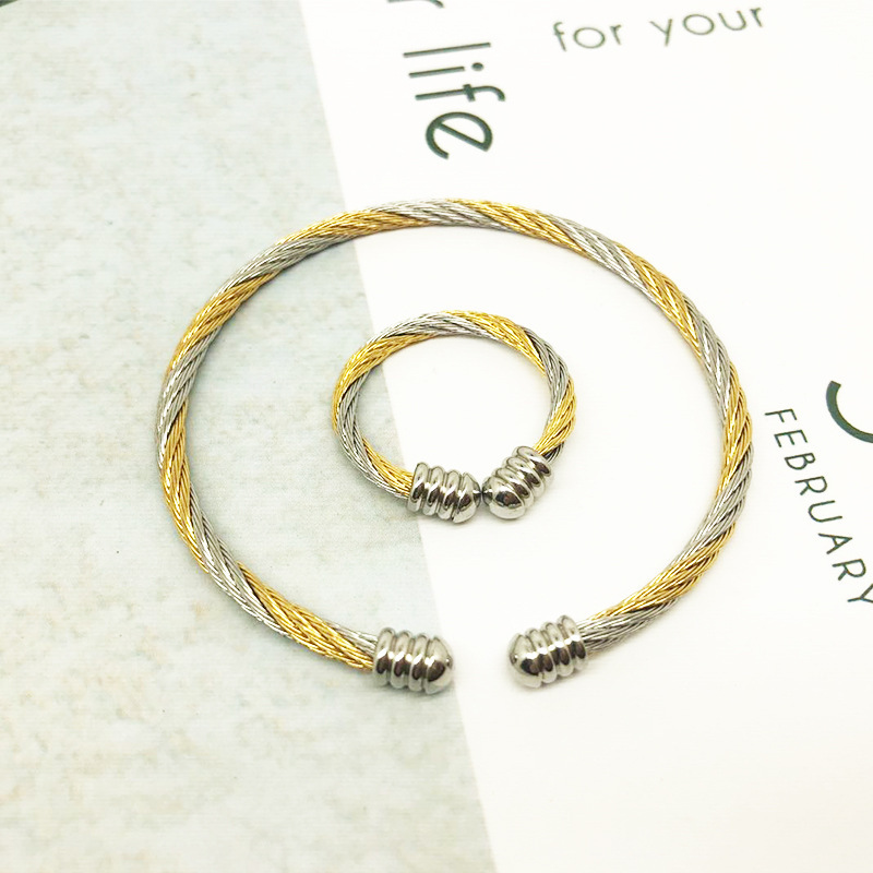Vintage two-tone stainless steel wire braided bangle ring suit cable wire titanium steel bangle fashion women bracelet
