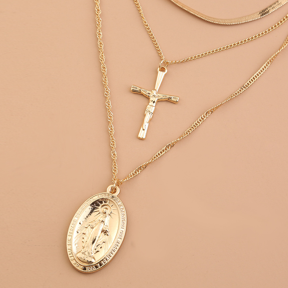 Retro Embossed Jesus Cross Multi-layer Necklace display picture 4