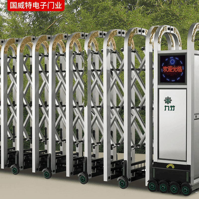 青岛电子门电动不锈钢伸缩门 社区小区学校门口伸缩门-阿里巴巴