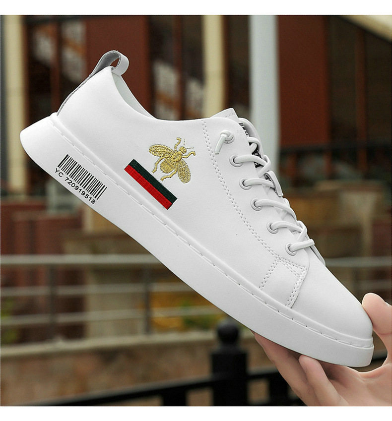 Giày sneaker nam da bò cổ thấp đế bệt, giày thể thao thoáng khí tăng chiều cao — S920 màu trắng, S920 đen chi tiết 12