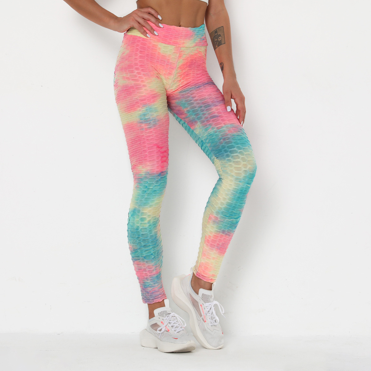 stitching tie-dye ink jacquard slim fitness leggings NSLX8998