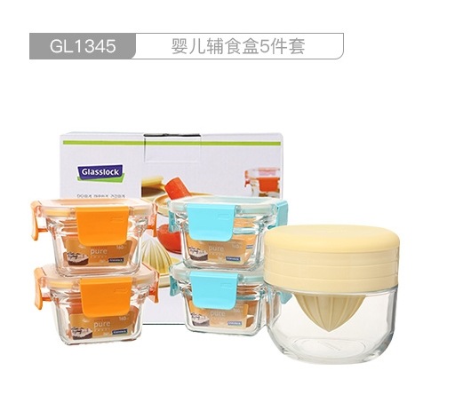 glasslock Korean baby food supplement box sealed baby glass frozen storage fresh-keeping box set of 5 pieces