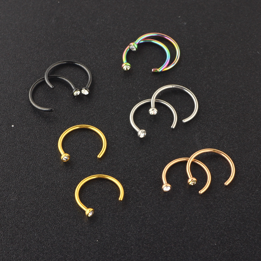 C-Shaped Stainless Steel Rhinestone Nose Ring - Diamond Nose Nail False Nose Jewelry detail image 8