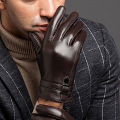 Gloves for men in autumn and winter, thickened with velvet, warm for driving and riding, touch screen, fashionable business first-layer sheepskin business gloves