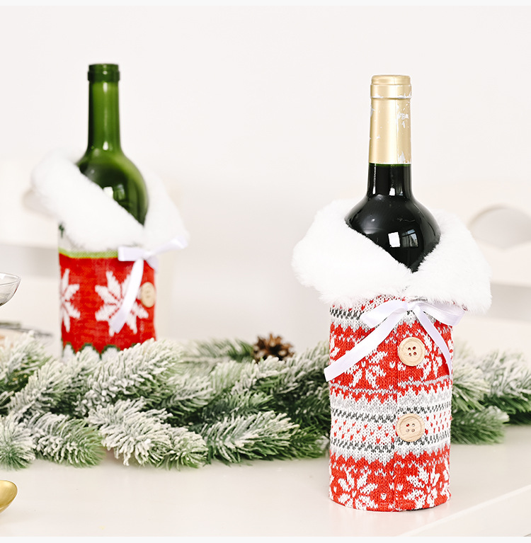 New Creative Christmas Ornaments Knitted Buttons Snowflake Wine Bottle Sleeve Red Sweater Wine Sleeve Wine Bag display picture 9