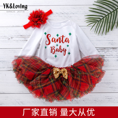 2020 Autumn and winter new pattern Children's clothing 0-2 baby Long sleeve Cartoon printing Romper Jacobs tutu Skirt suit wholesale
