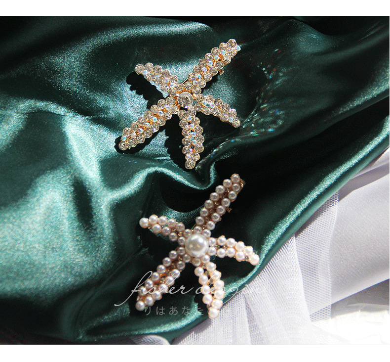 Starfish Pattern Women'S Gender Fashion Starfish Metal Inlay Rhinestones Pearl Hair Clip 1 Piece