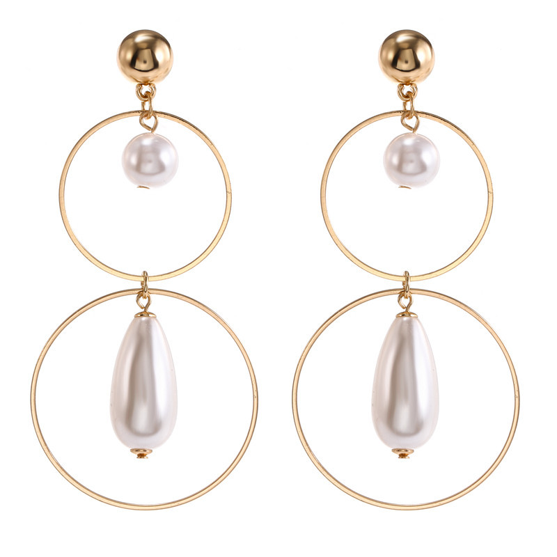 Korean New Fashion Wild Pearl Hollow Circle Geometric Long Earrings Wholesale display picture 1