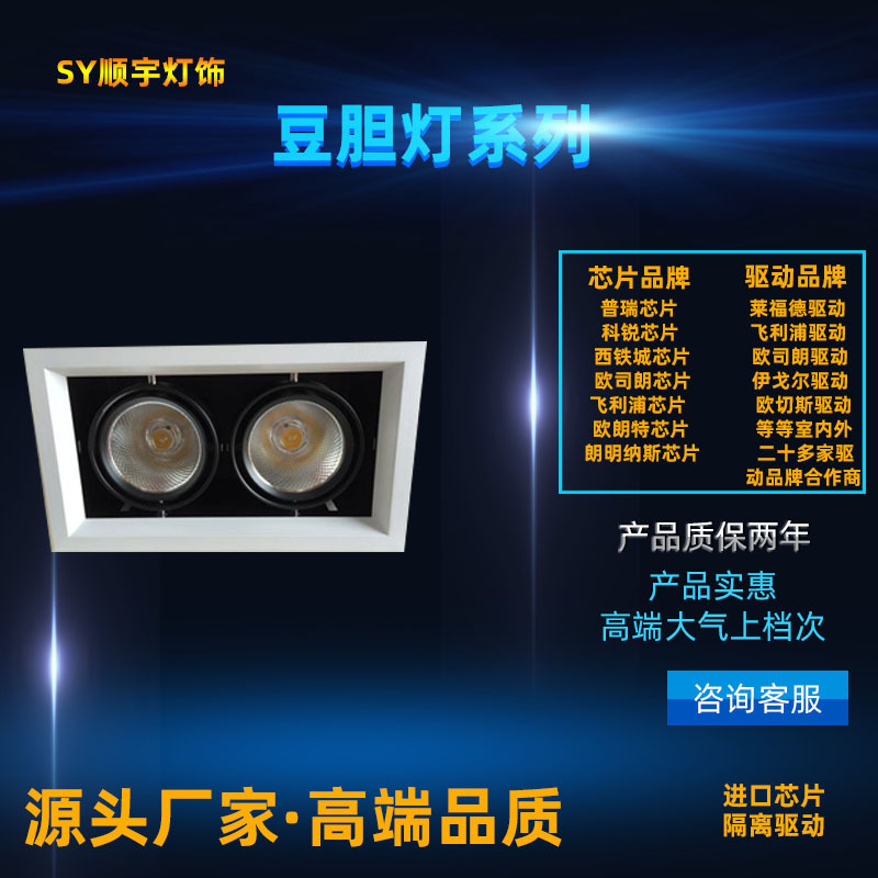 LED嵌入式格栅豆胆灯天花射灯双头cob3w5w7w10w12w15w18w