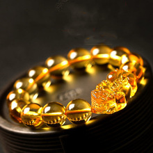 人造黃水晶單圈手鏈 養晶黃水晶貔貅手鏈水晶一錢單錢貔貅手串