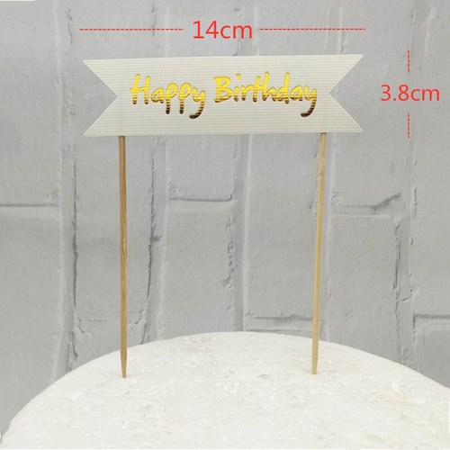 Cake Insert Card Gold Foil Happy Birthday Banner Sticker Creative Cake Flag