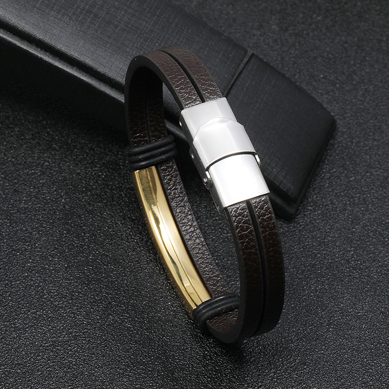 simple smooth stainless steel menu0027s leather bracelet